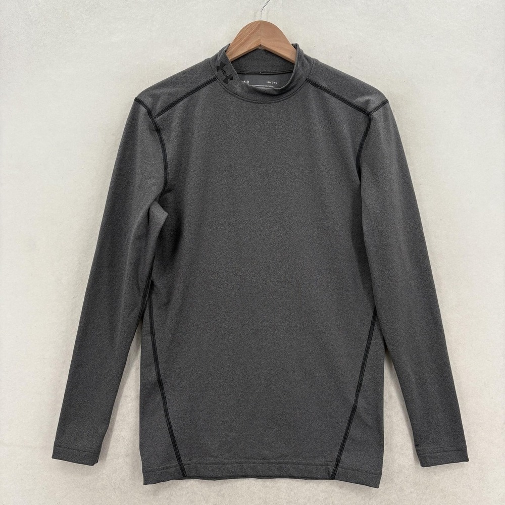 Under Armour ColdGear Armour Compression Mock Mens L Steel Gray Long Sleeve Gym